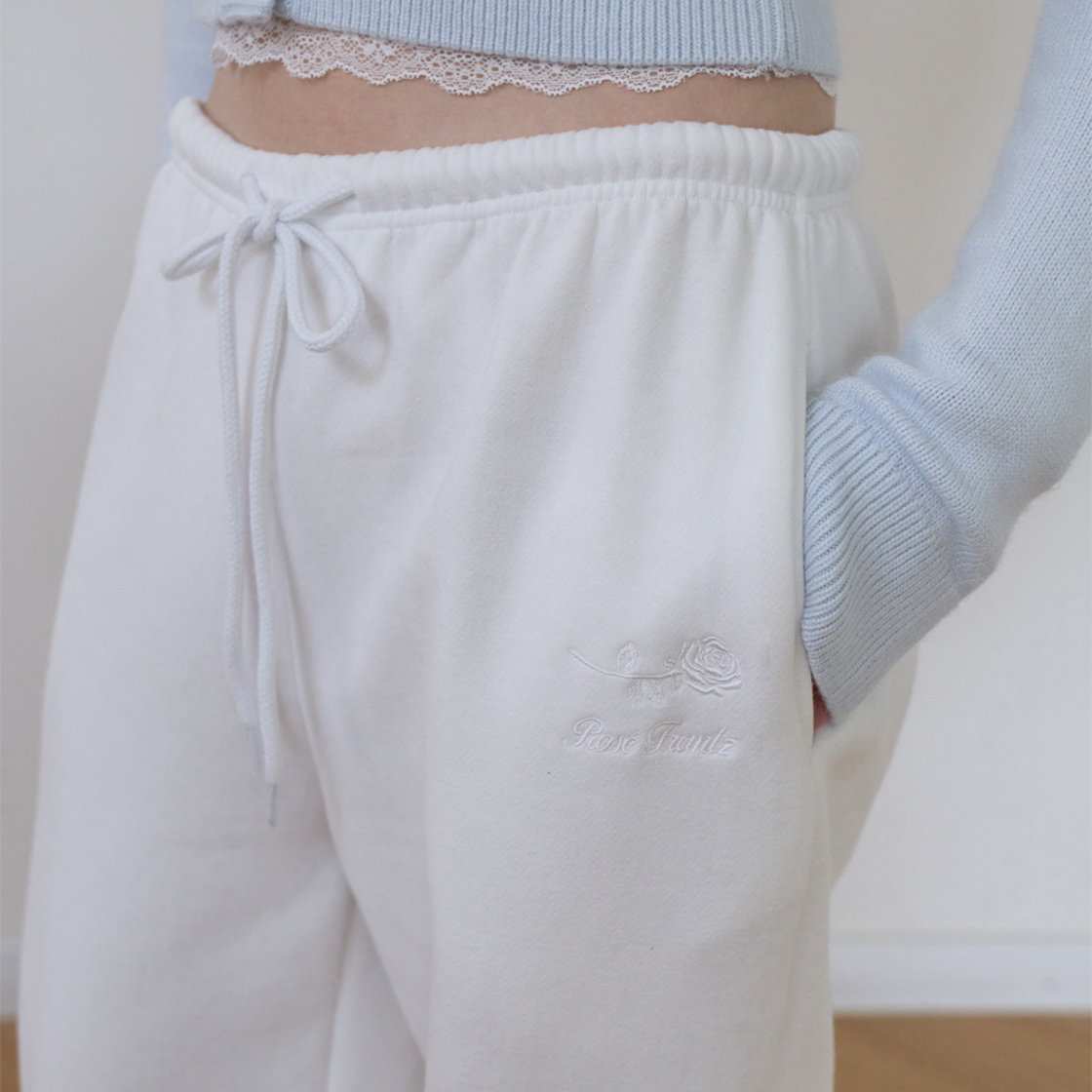 로제프란츠 로즈 자수 와이드 스웨트팬츠 [아이보리](Rosefrantz Rose Embroidery Wide Sweatpants [Ivory]) - 4