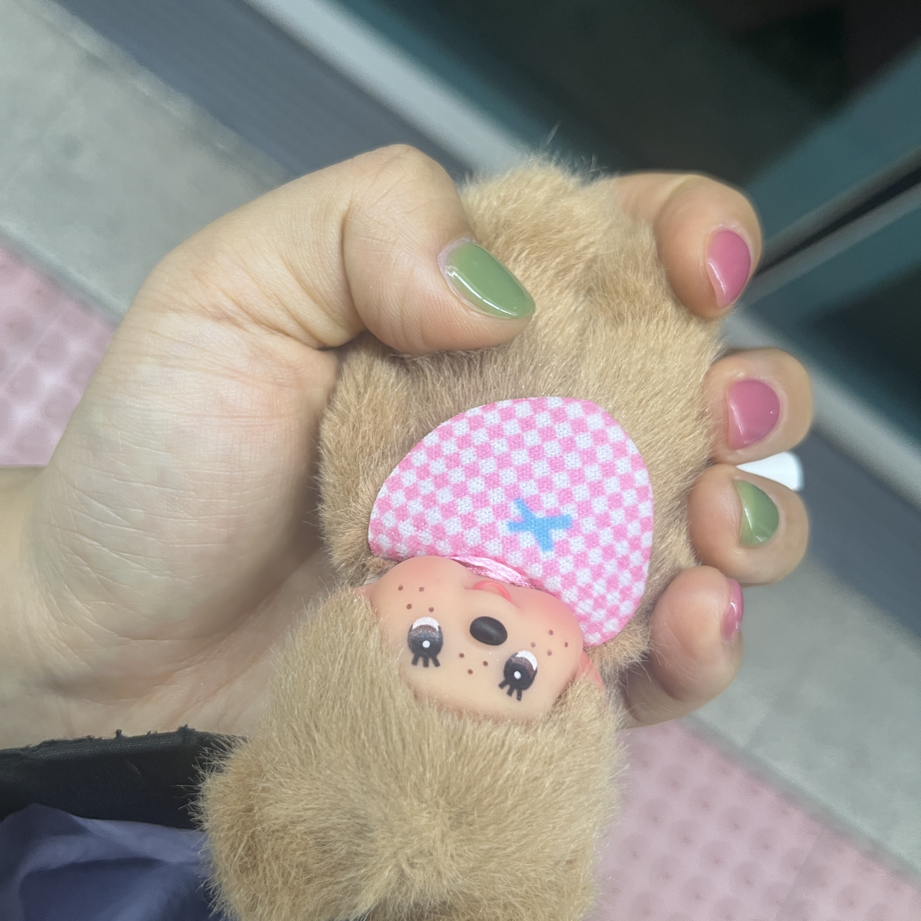 Monchhichi Bebichhichi Plush Doll Key Chain Brown 착용 스타일 - 2