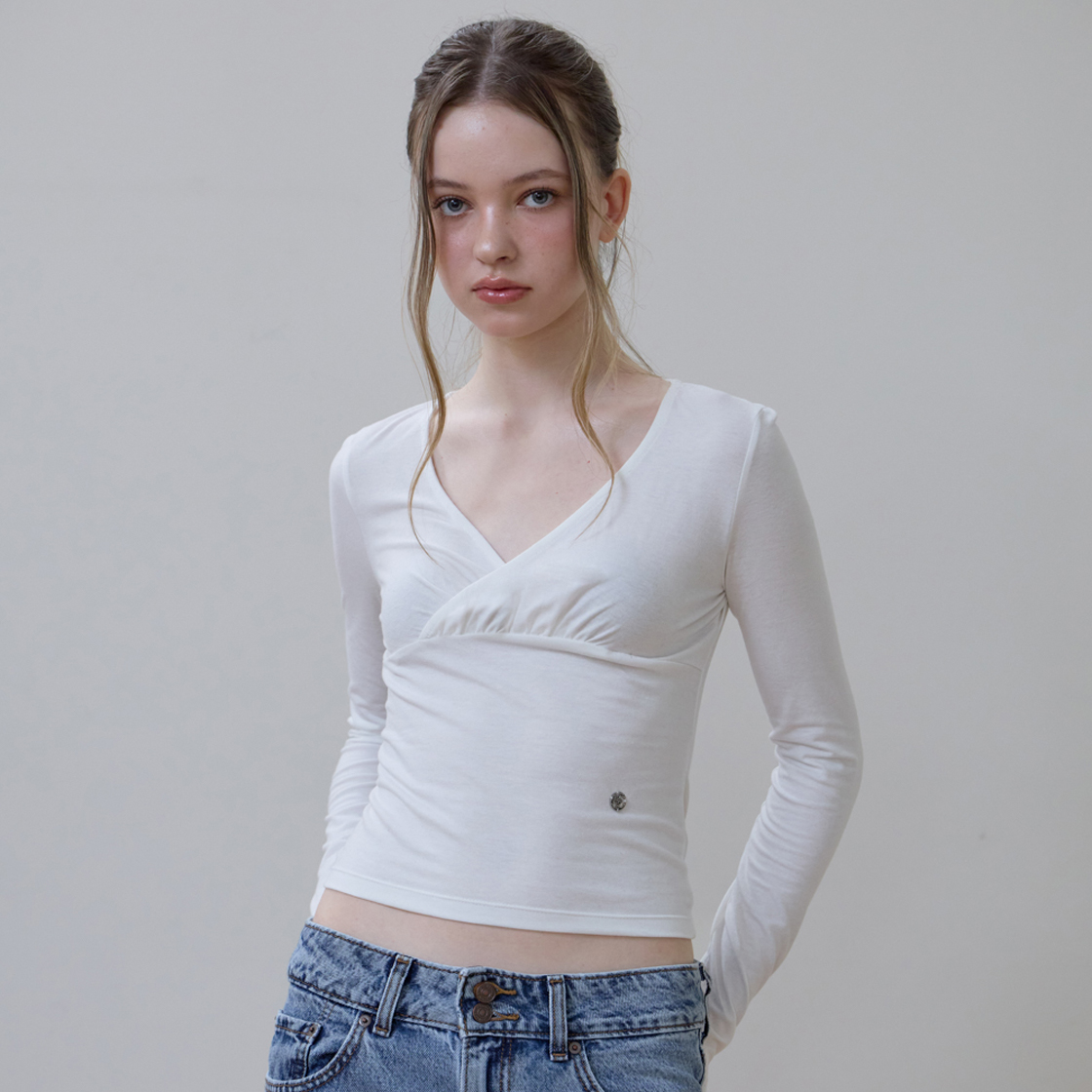 로제프란츠 랩 브이넥 롱스리브 [아이보리](Rosefrantz Wrap V-neck Long Sleeve [Ivory]) - 5