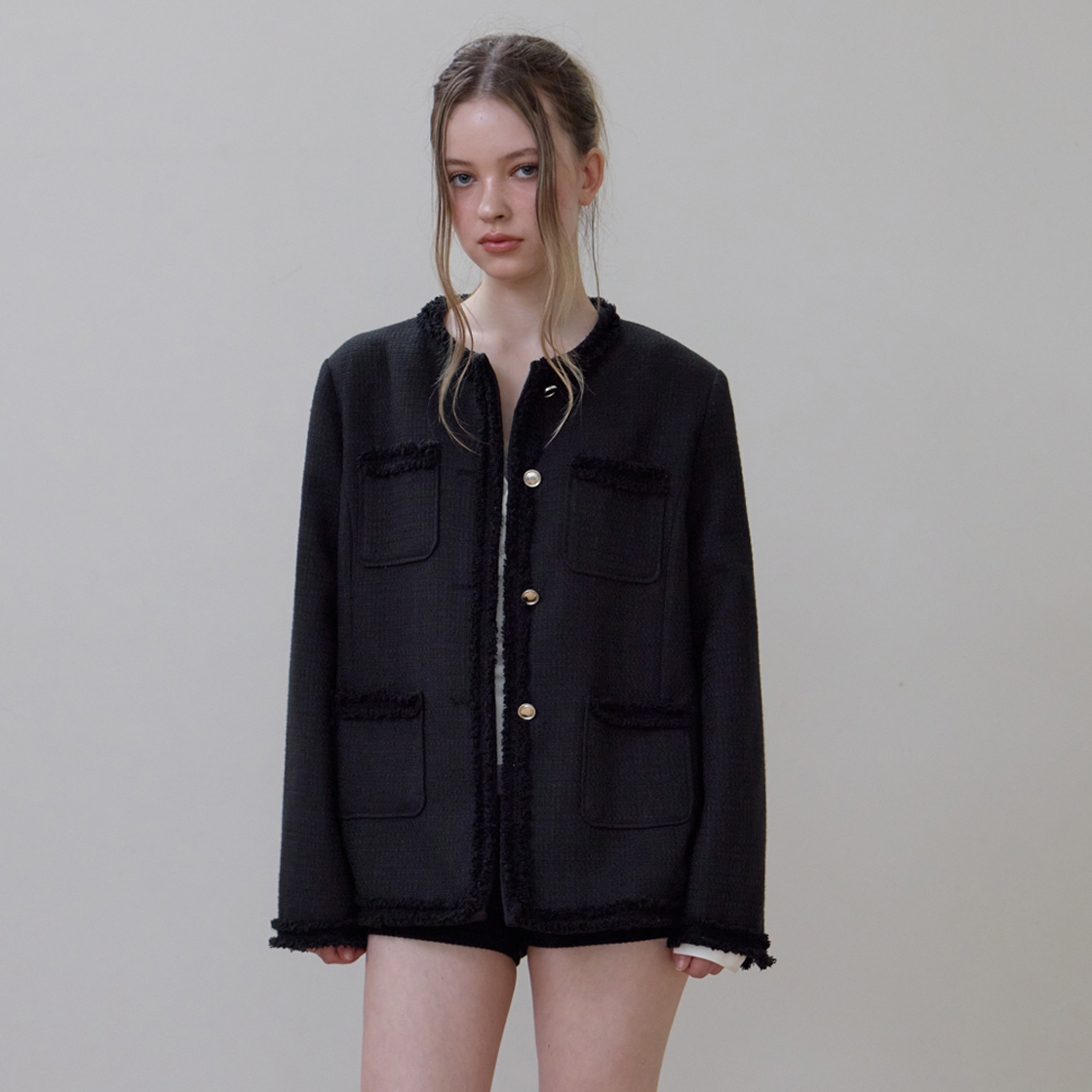 로제프란츠 프린지 포켓 트위드 자켓 [블랙](Rosefrantz Fringe Pocket Tweed Jacket [Black]) - 4