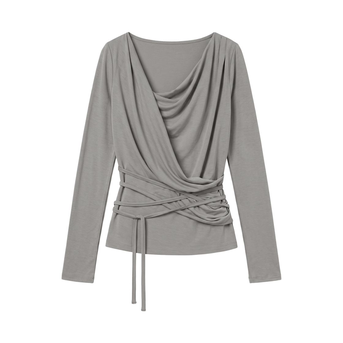 VT26FLS102BEG VOONT Drape Strap Tie Long Sleeve (BEIGE)