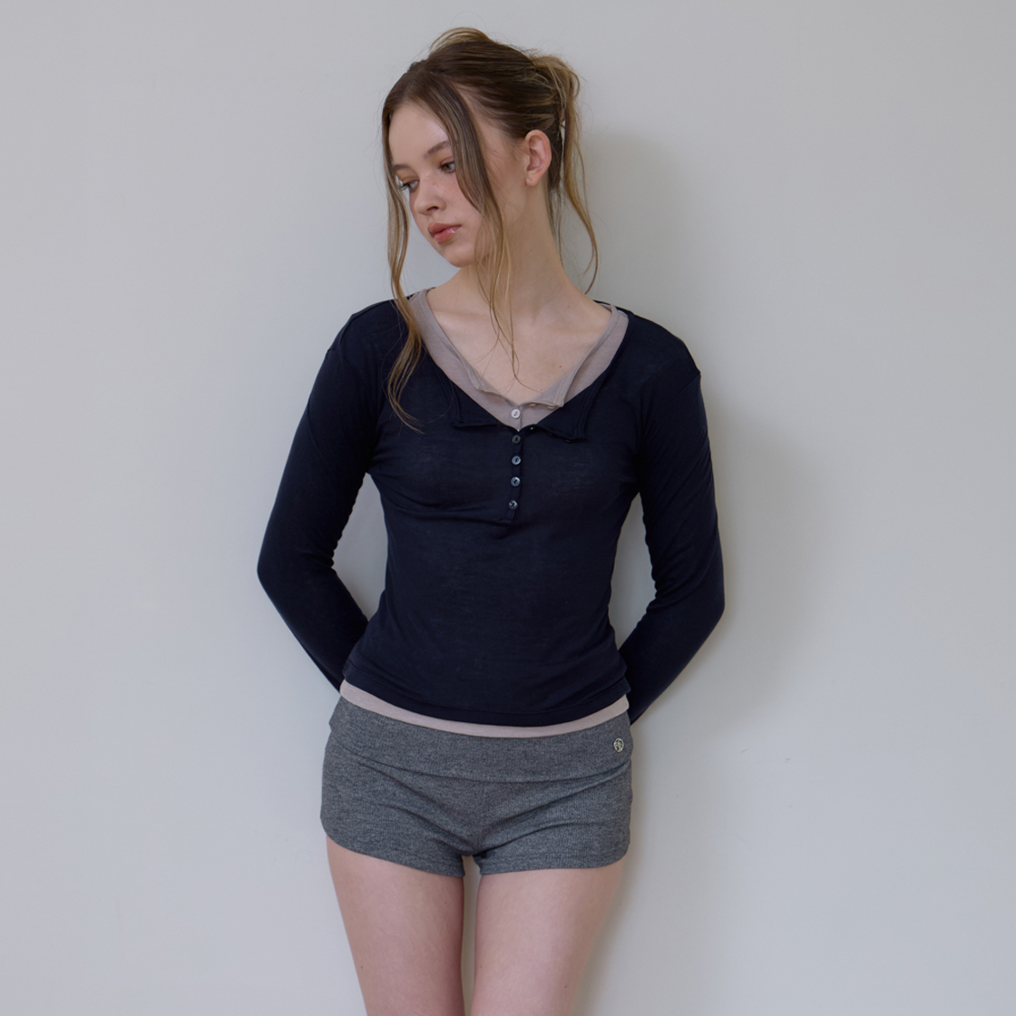 로제프란츠 헨리넥 레이어드 롱스리브 [네이비](Rosefrantz Henley Neck Layered Long Sleeve [Navy]) - 3