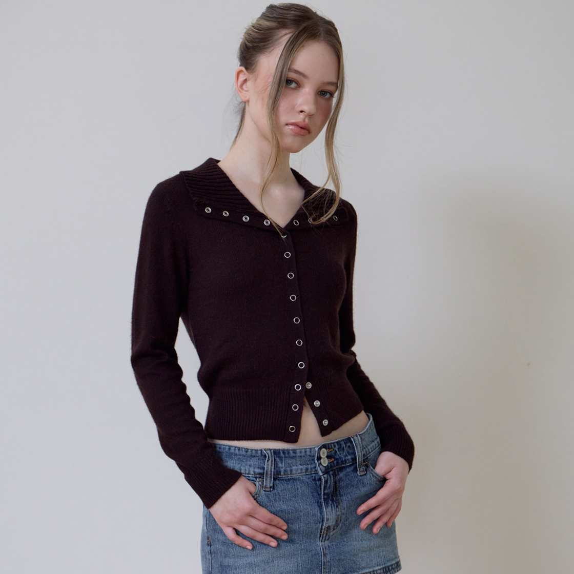 로제프란츠 하이넥 아일렛 가디건 [브라운](Rosefrantz High Neck Eyelet Cardigan [Brown]) - 6