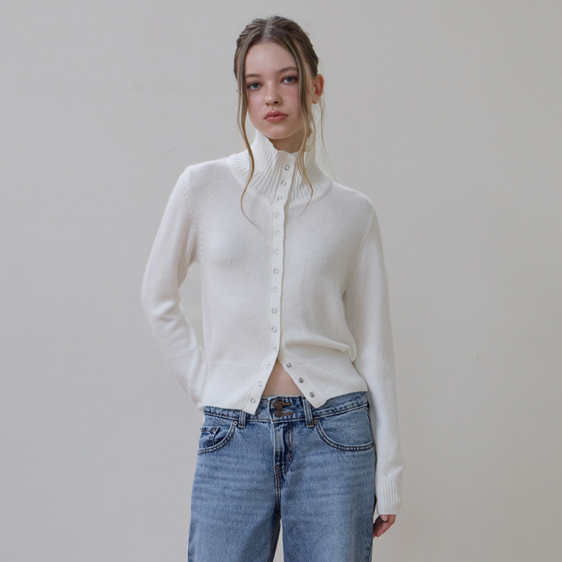 로제프란츠 하이넥 아일렛 가디건 [아이보리](Rosefrantz High Neck Eyelet Cardigan [Ivory]) - 3