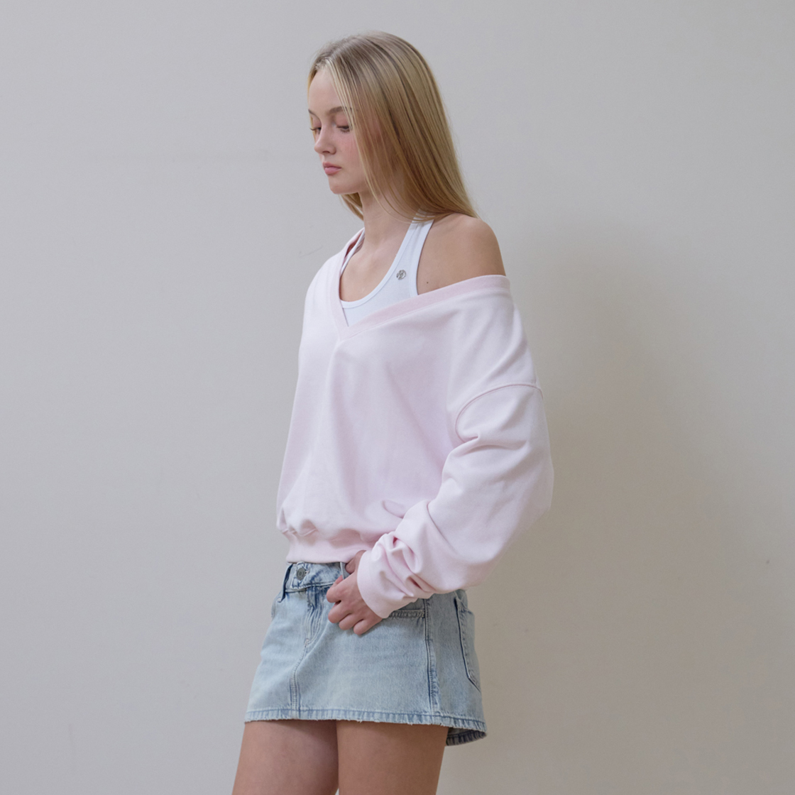 로제프란츠 딥 브이넥 스웨트셔츠 [핑크](Rosefrantz Deep V-neck Sweatshirt [Pink]) - 4