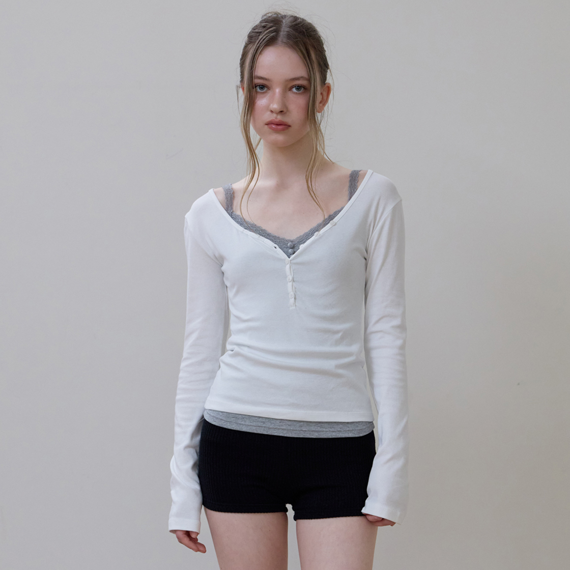 로제프란츠 베이직 브이넥 롱스리브 [아이보리](Rosefrantz Basic V-neck Long Sleeve [Ivory]) - 3