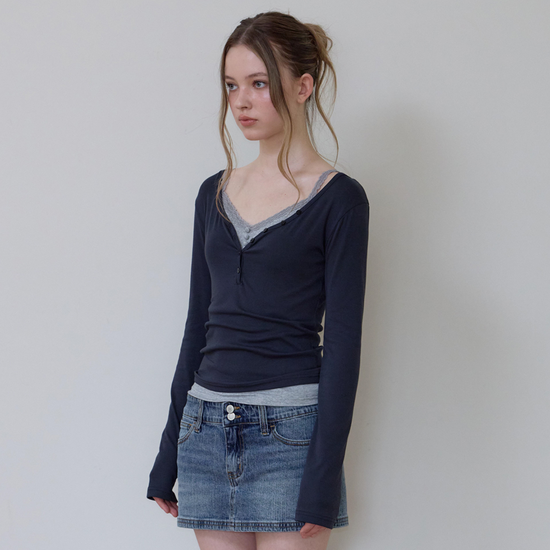 로제프란츠 베이직 브이넥 롱스리브 [차콜](Rosefrantz Basic V-neck Long Sleeve [Charcoal]) - 3