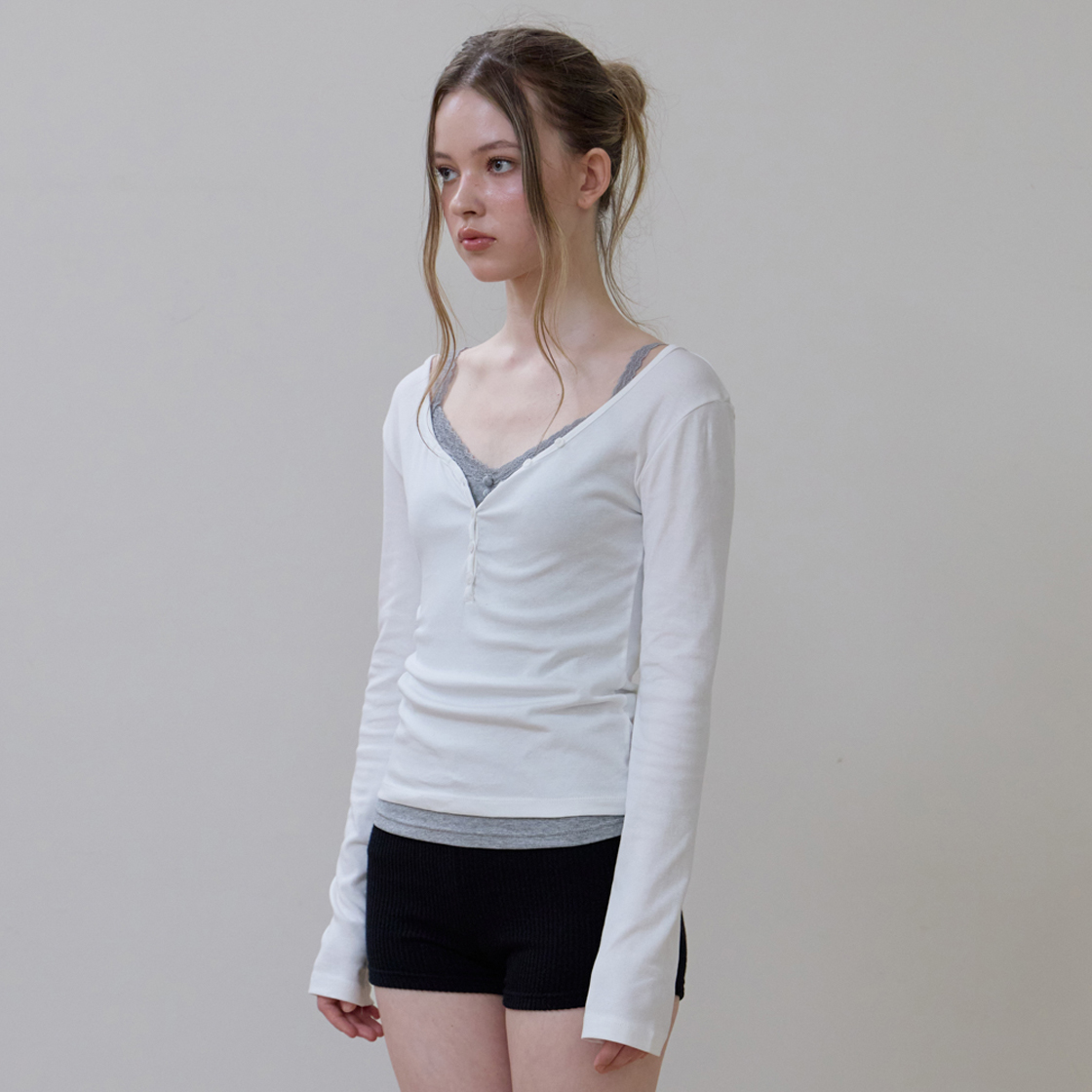 로제프란츠 베이직 브이넥 롱스리브 [아이보리](Rosefrantz Basic V-neck Long Sleeve [Ivory]) - 2