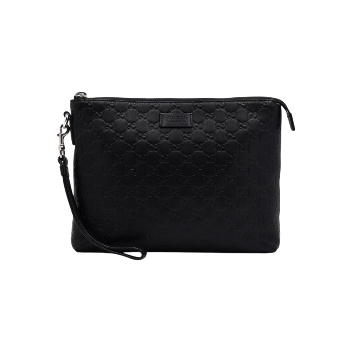 ITOU5J99S8JL Gucci Black Signature Sima Leather Soft Men Strap Pouch Clutch Bag