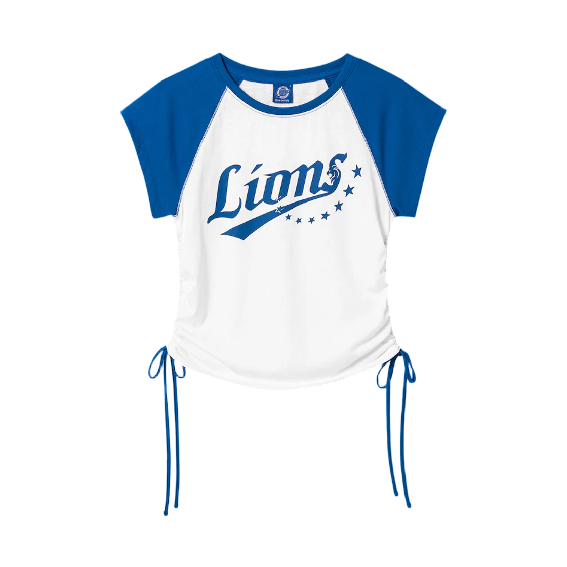 (W) 삼성 라이온즈 x 에잇세컨즈 래글런 셔링 반소매 티셔츠 화이트((W) Samsung Lions x 8seconds Raglan Shirring Short Sleeve T-Shirt White)
