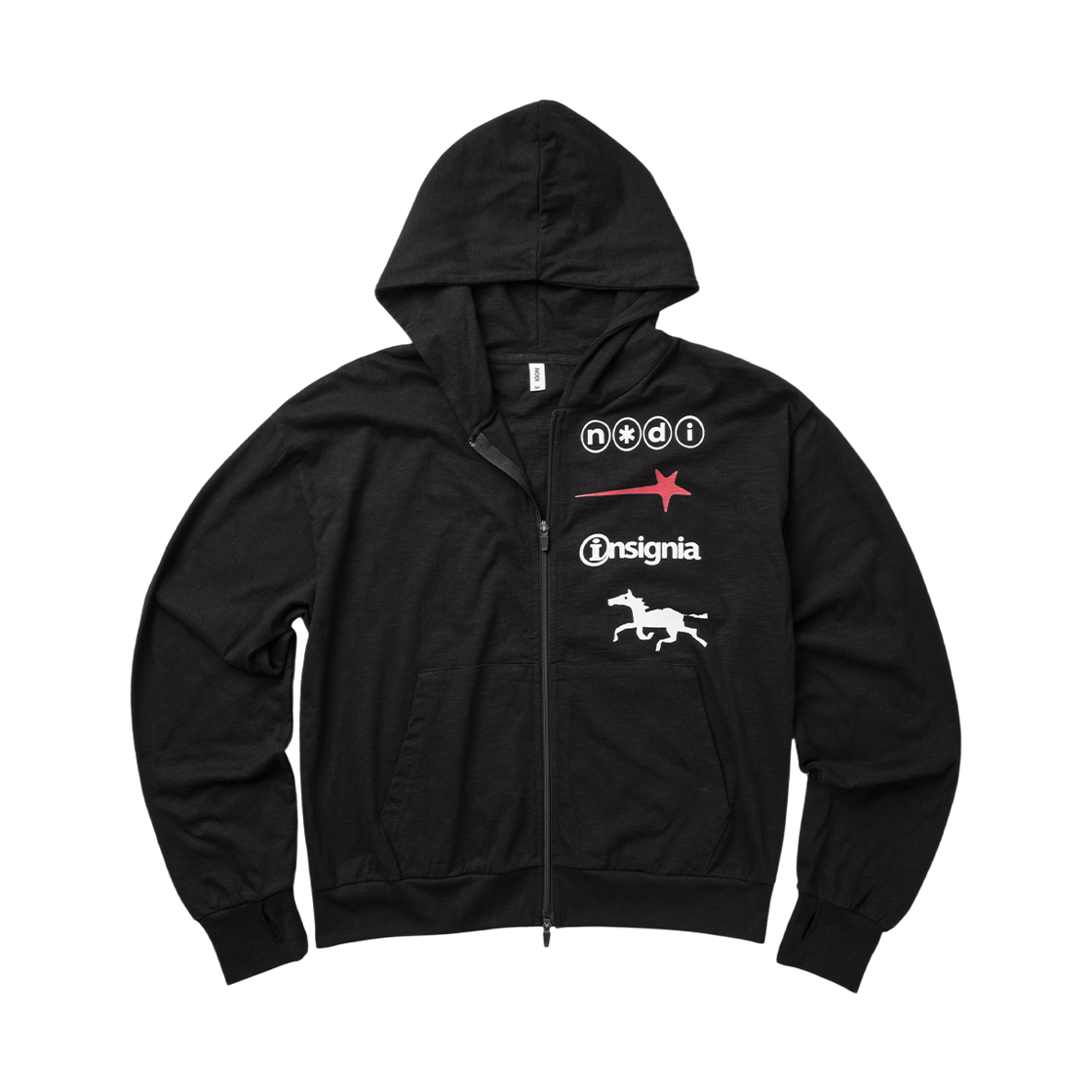 노디 시그널 스타 슬럽 라이트 후드 집업 블랙(NODI Signal Star Slub Light Hood zip up black)