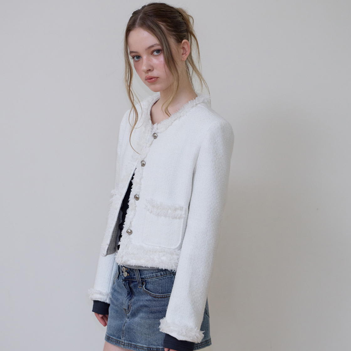 로제프란츠 소프트 프린지 트위드 자켓 [아이보리](Rosefrantz Soft Fringe Tweed Jacket [Ivory]) - 2