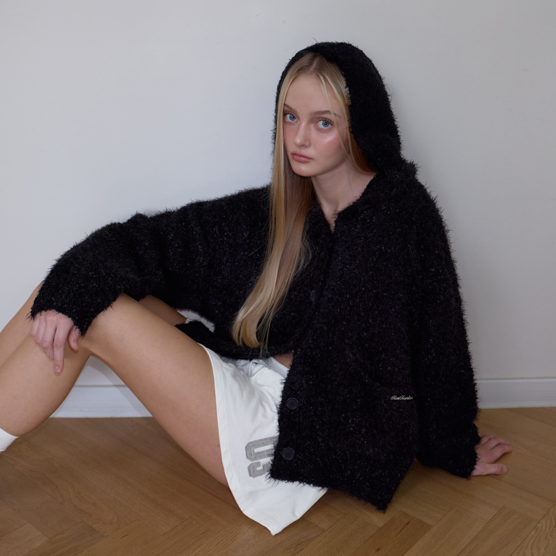 로제프란츠 헤어리 오버핏 후드 가디건 [블랙](Rosefrantz Hairy Overfit Hood Cardigan [Black]) - 4