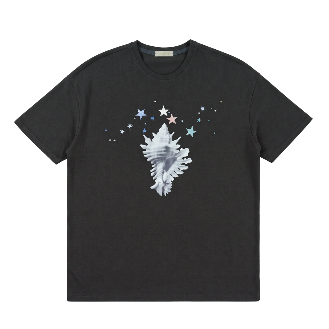 루바티 스태리 시쉘 소라 오버사이즈 반소매 티셔츠 챠콜(Rubati Starry Seashell Oversized Tshirt Charcoal)