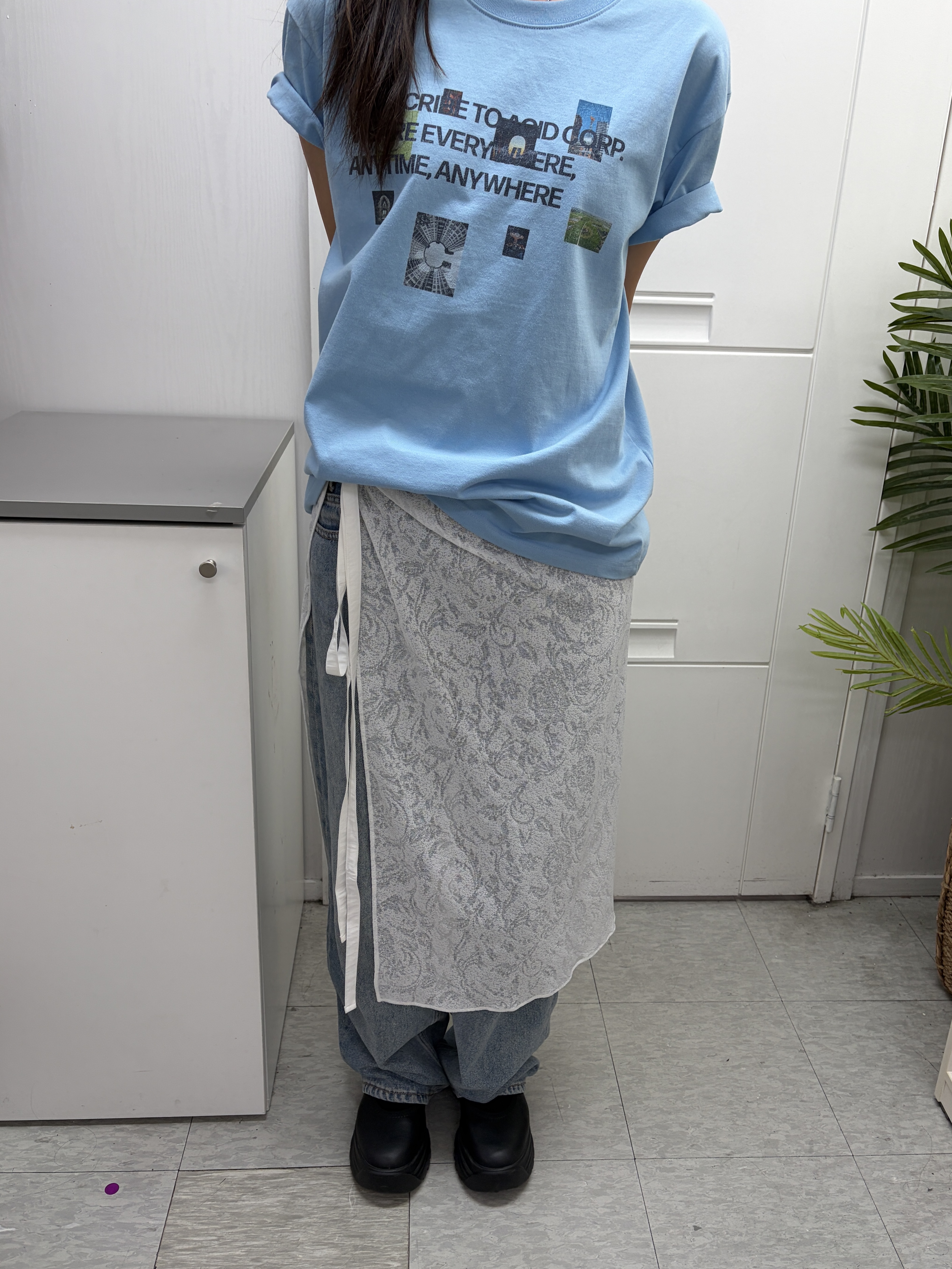 Riomeu Chiffon See Through Layered Long Wrap Skirt White 착용 스타일 - 1