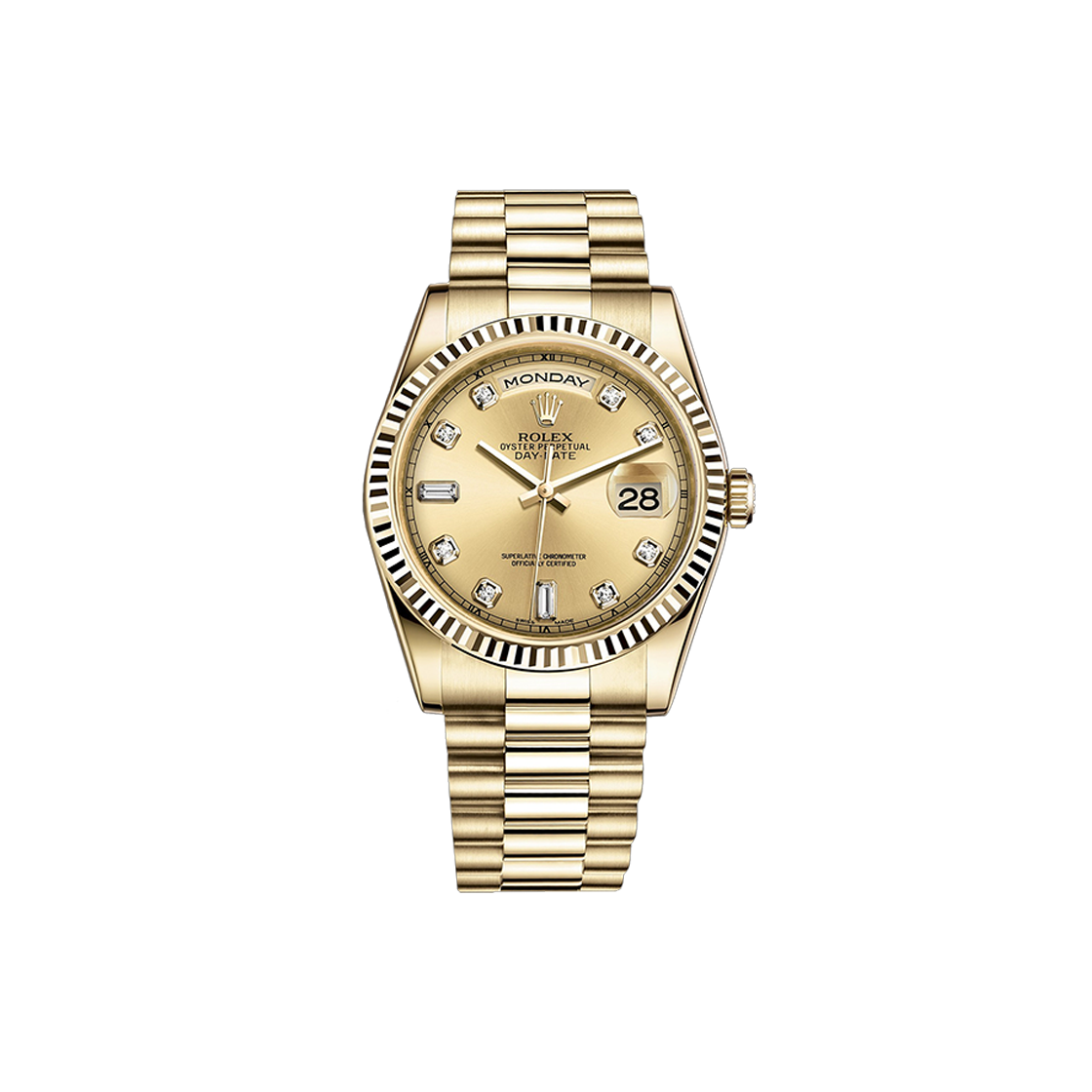 IT7BTFJIKH68 Rolex Day-Date 36 Champagne Baguette Diamond & Diamond Set President No. 8335