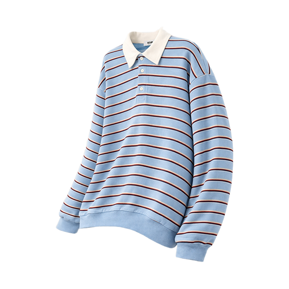지크립 스트라이프 루즈핏 카라 스웻 셔츠 맨투맨 티셔츠 스카이블루(GCLIP Striped Loose-Fit Collar Sweat Shirt Sweatshirt T-Shirt Skyblie)