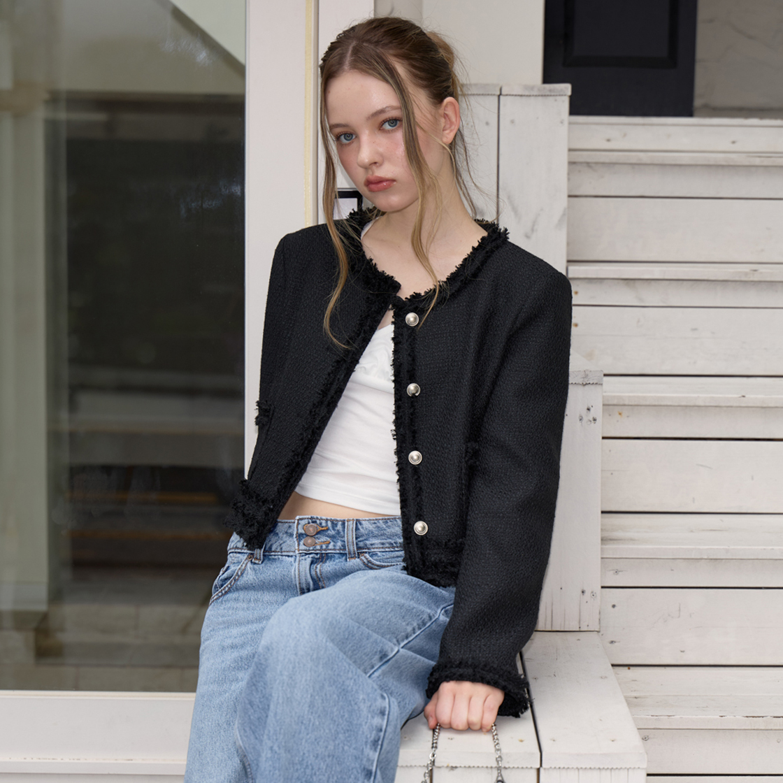 로제프란츠 소프트 프린지 트위드 자켓 [블랙](Rosefrantz Soft Fringe Tweed Jacket [Black]) - 6