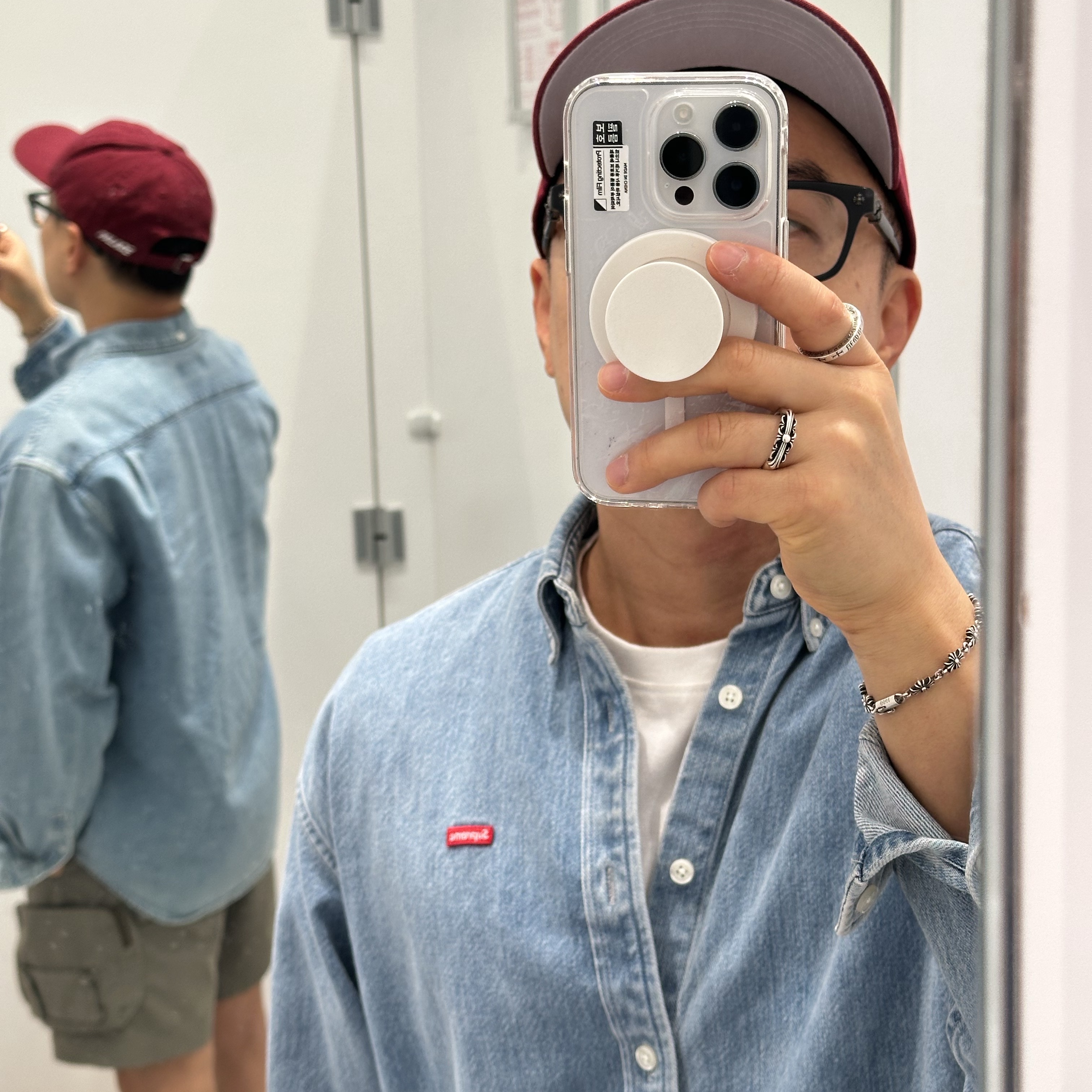 Supreme Small Box Denim Shirt Washed Indigo - 25SS 착용 스타일
