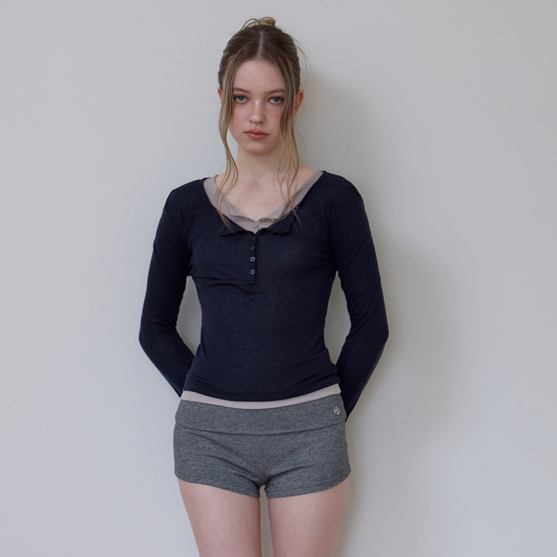 로제프란츠 헨리넥 레이어드 롱스리브 [네이비](Rosefrantz Henley Neck Layered Long Sleeve [Navy]) - 2