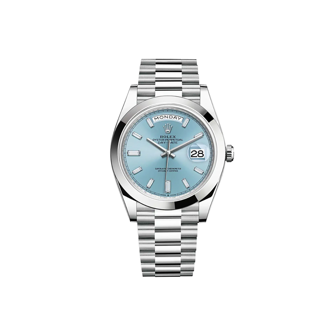 ITRG56F2TQFP Rolex Day-Date 40 Ice Blue Baguette Diamond President 228206