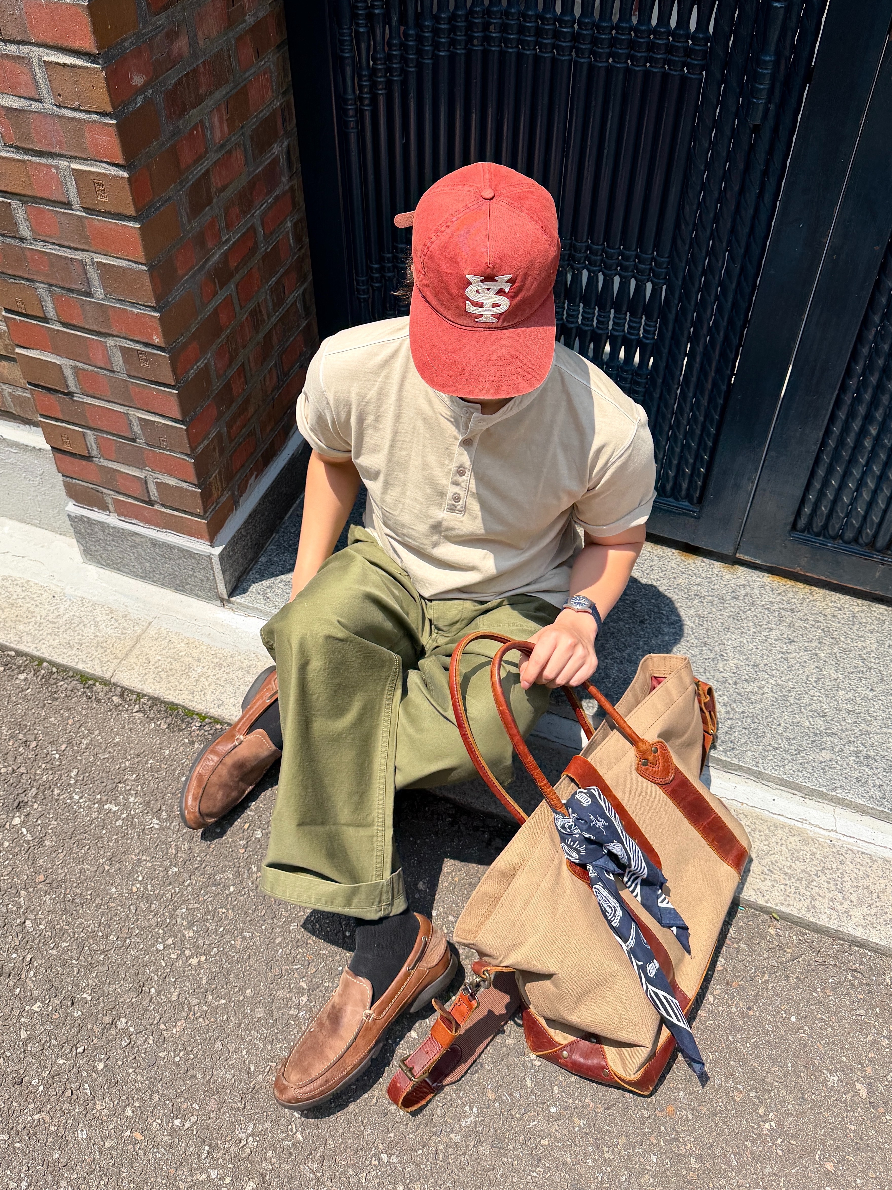 Sunday Ceremony Sy Logo 5 Panel New Cotton Cap - Red 착용 스타일 - 2