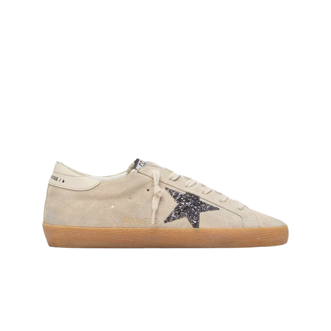 GWF00101-F007202-15751 (W) Golden Goose Superstar Ice Gray Suede Silver Glitter Star White Leather Heel Tab Ice Gray