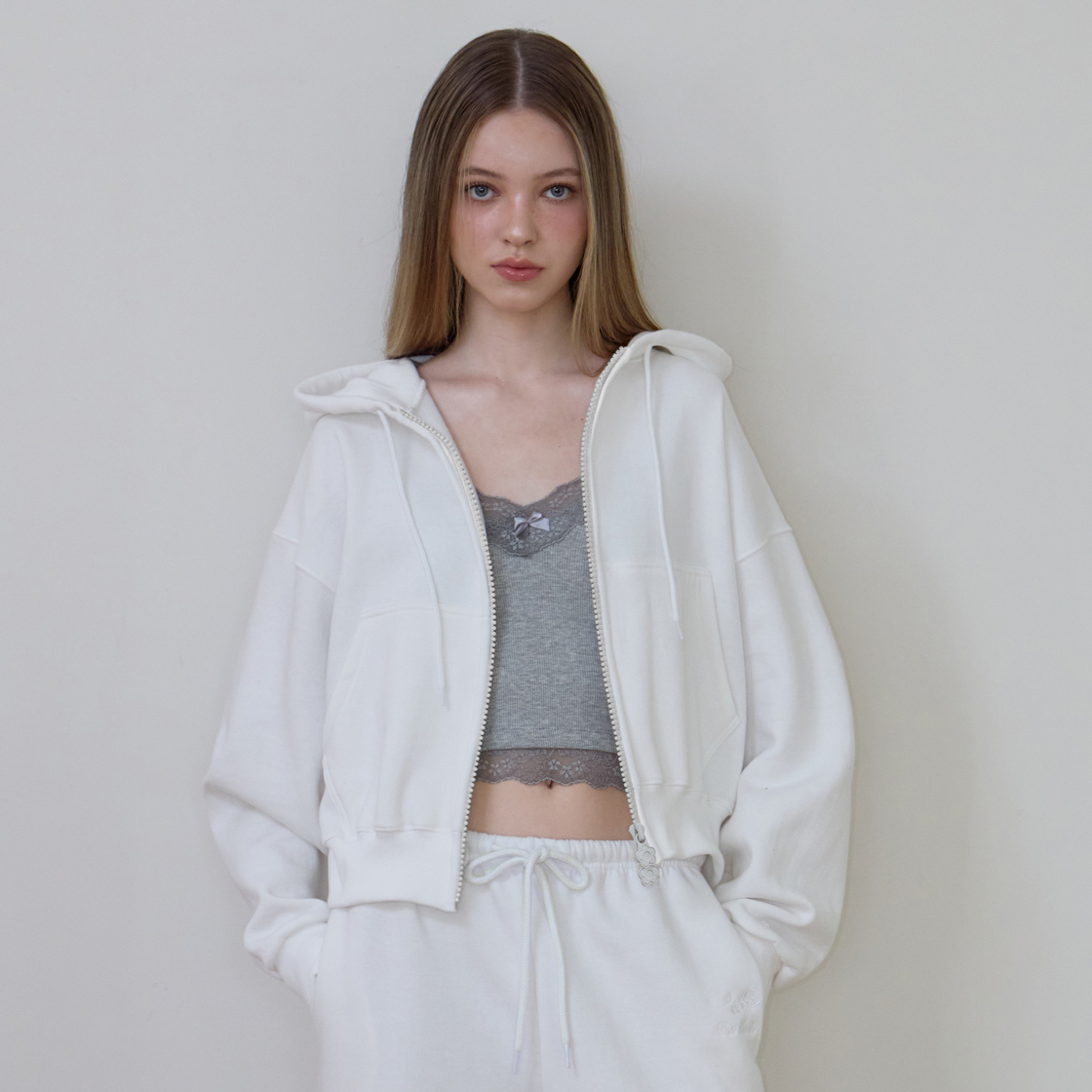 로제프란츠 로즈 자수 후드 집업 [아이보리](Rosefrantz Rose Embroidery Hood Zip-up [Ivory]) - 3
