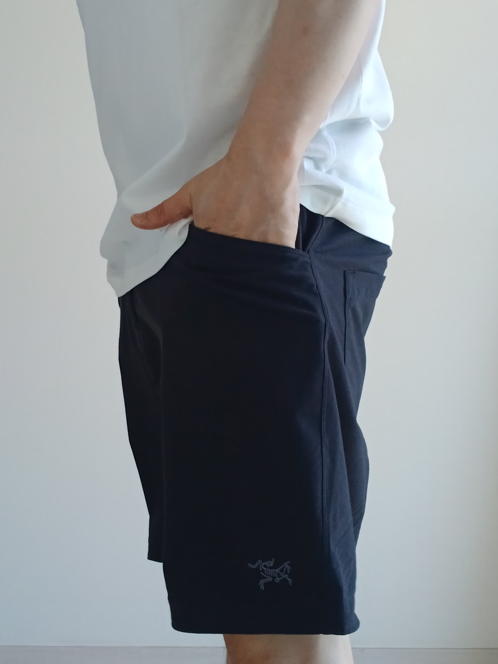 Arc'teryx Kragg SL Cotton Cacodaemon SS T-Shirt White Light Sea Salt, Arc'teryx Kragg Cotton Short 9 Inch Black 착용 스타일 - 5