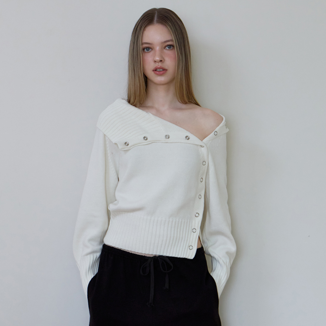 로제프란츠 폴드 오프숄더 니트 [아이보리](Rosefrantz Fold Off Shoulder Knit [Ivory]) - 2