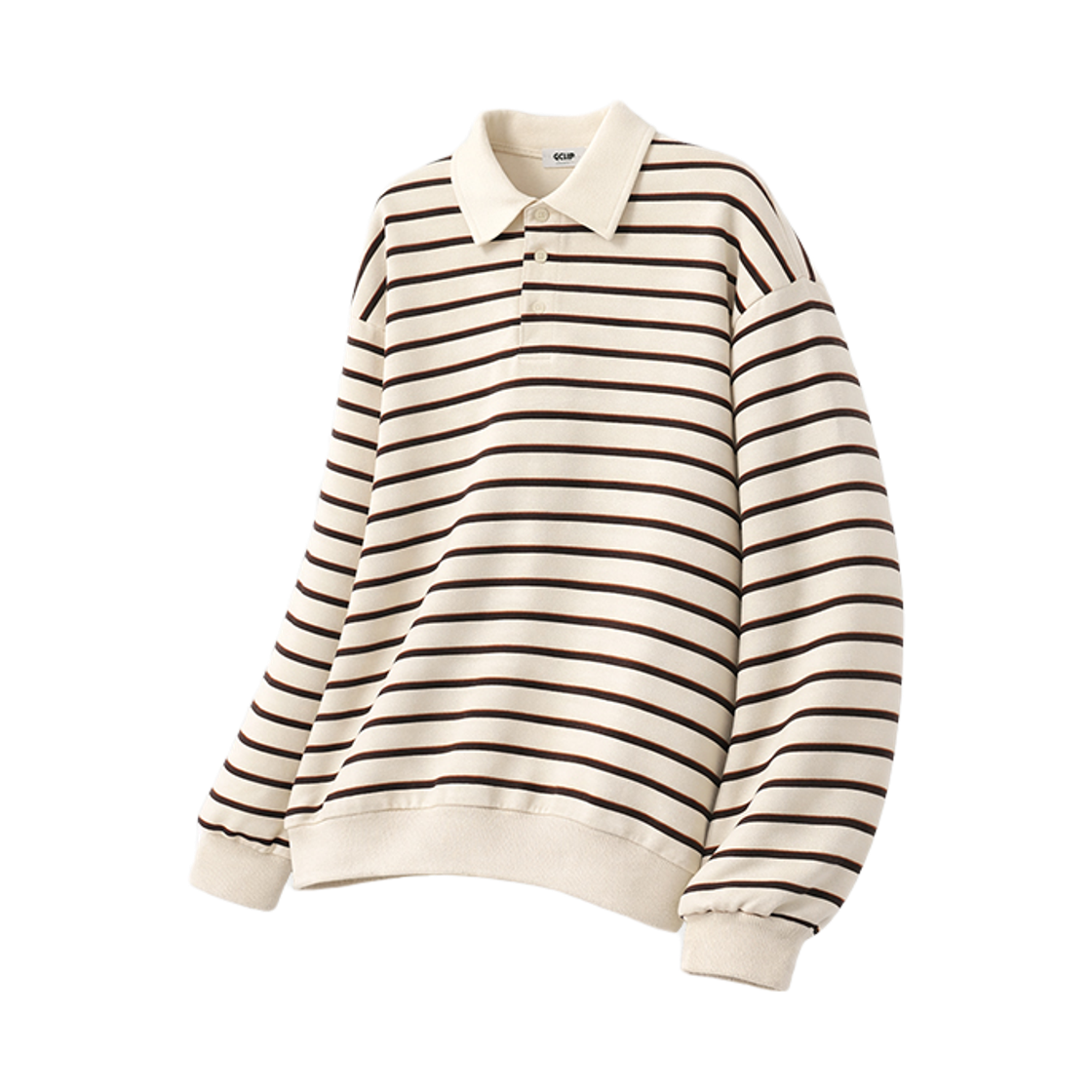 지크립 스트라이프 루즈핏 카라 스웻 셔츠 맨투맨 티셔츠 크림(GCLIP Striped Loose-Fit Collar Sweat Shirt Sweatshirt T-Shirt Cream) - 1