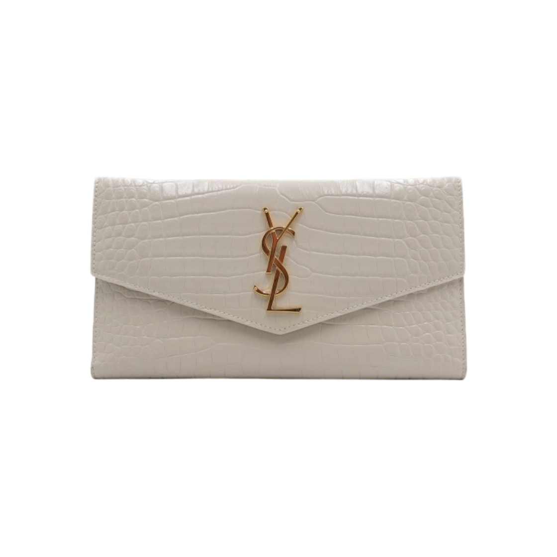 ITTT8LR32MHH Saint Laurent White Shiny Crocodile Embossed Envelope Uptown Wallet Gold