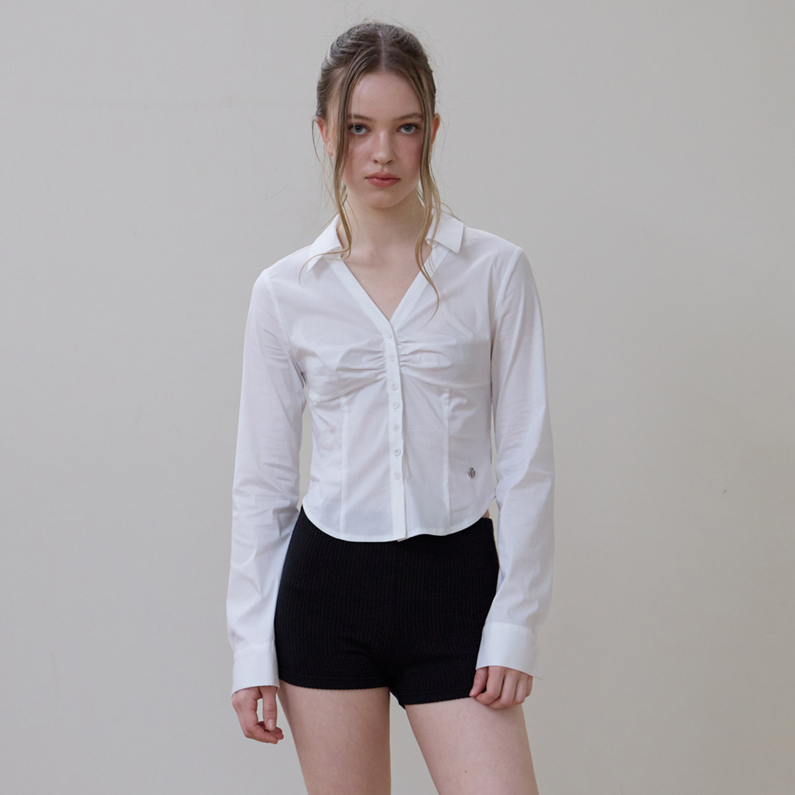 로제프란츠 셔링 프론트 슬림 셔츠 [아이보리](Rosefrantz Ruched Front Slim Shirt [Ivory]) - 2