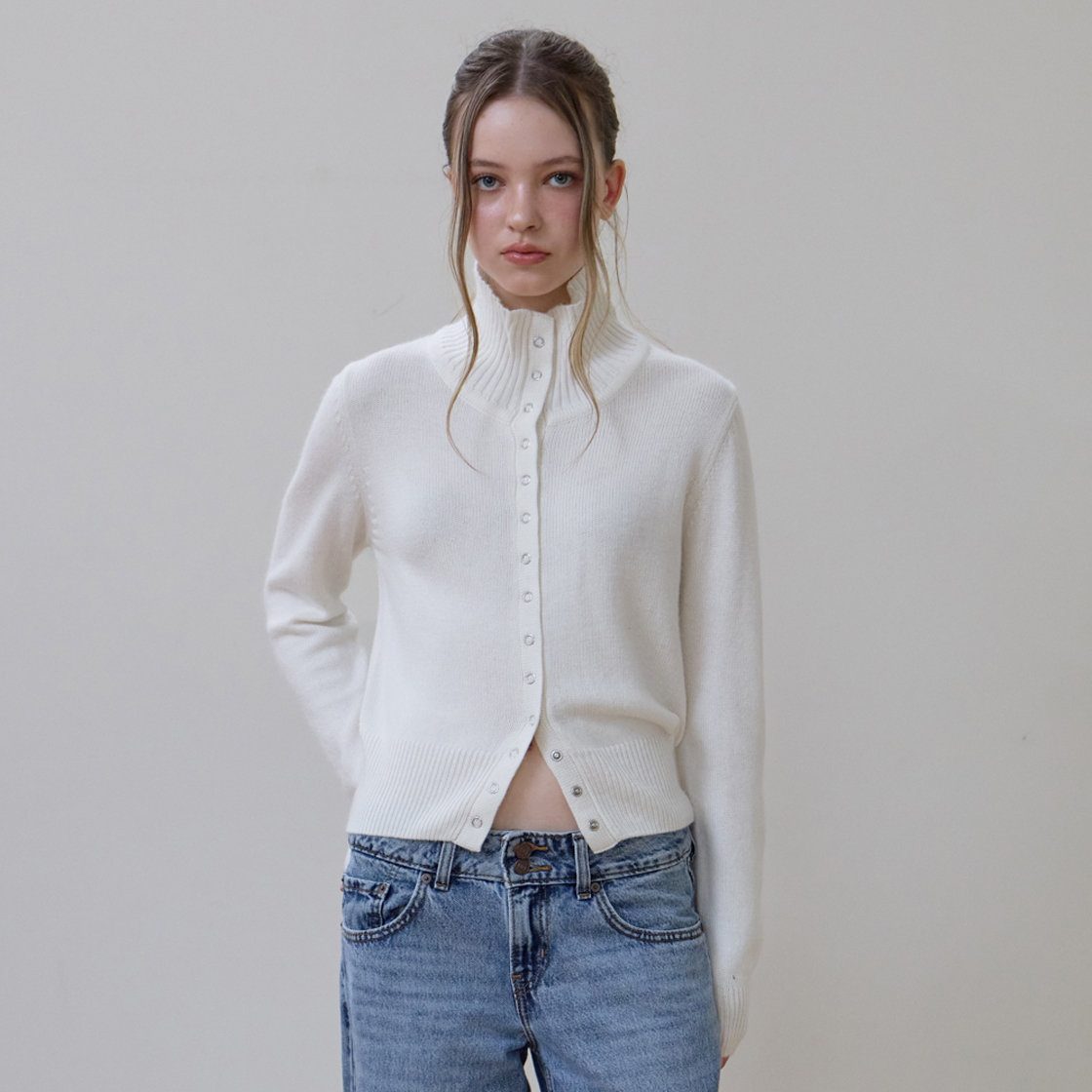 로제프란츠 하이넥 아일렛 가디건 [아이보리](Rosefrantz High Neck Eyelet Cardigan [Ivory]) - 2