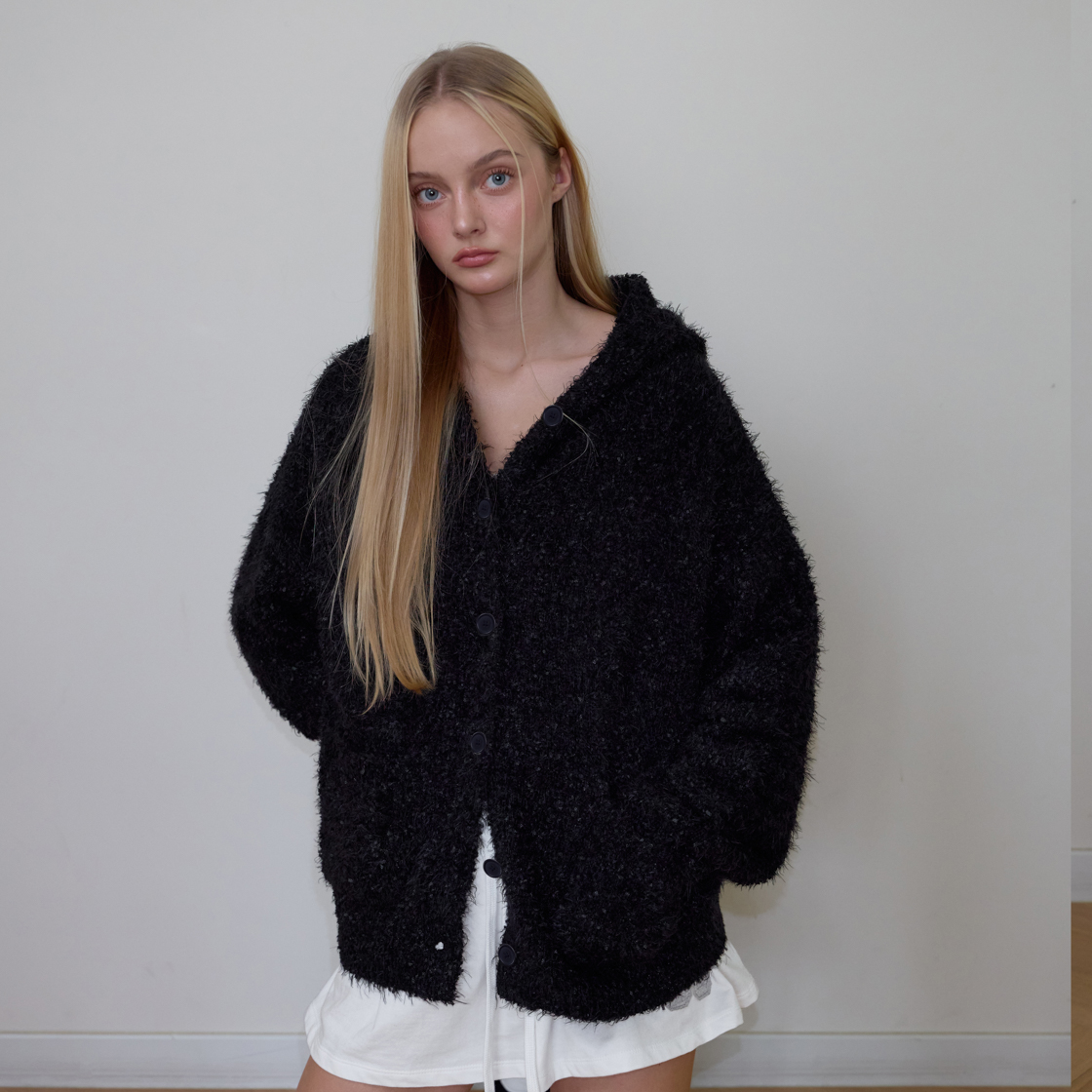 로제프란츠 헤어리 오버핏 후드 가디건 [블랙](Rosefrantz Hairy Overfit Hood Cardigan [Black]) - 2