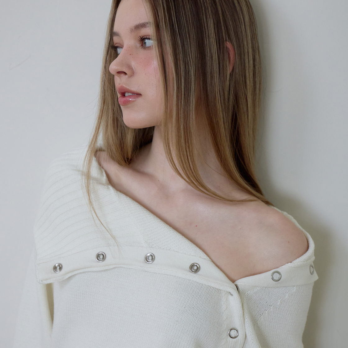 로제프란츠 폴드 오프숄더 니트 [아이보리](Rosefrantz Fold Off Shoulder Knit [Ivory]) - 3