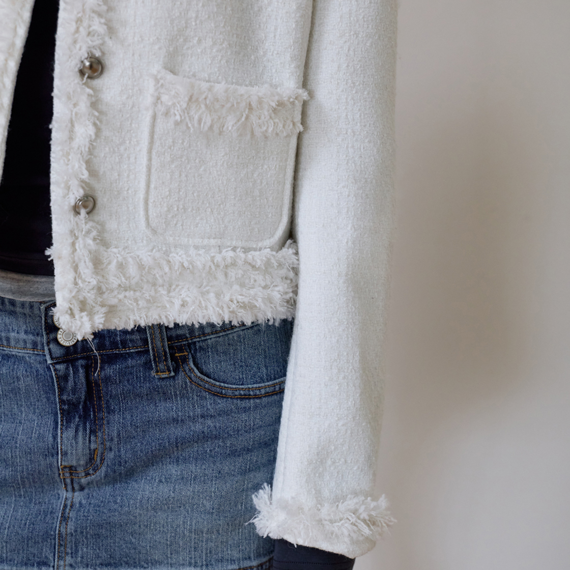로제프란츠 소프트 프린지 트위드 자켓 [아이보리](Rosefrantz Soft Fringe Tweed Jacket [Ivory]) - 4