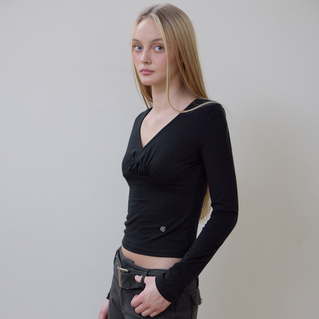로제프란츠 랩 브이넥 롱스리브 [블랙](Rosefrantz Wrap V-neck Long Sleeve [Black]) - 6