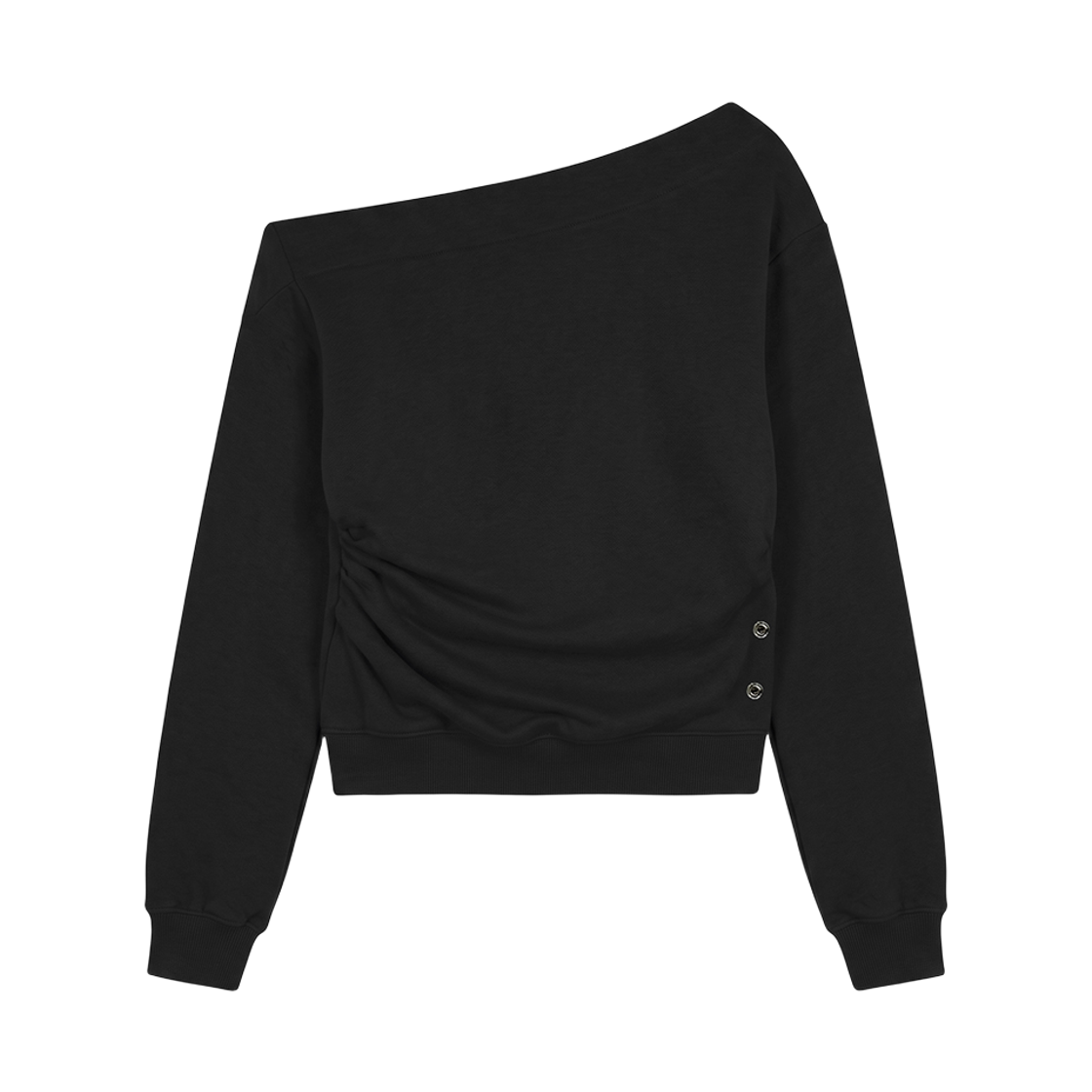 분트 원숄더 스냅 스웨트셔츠 블랙(VOONT One-Shoulder Snap Sweatshirt (BLACK)) - 2