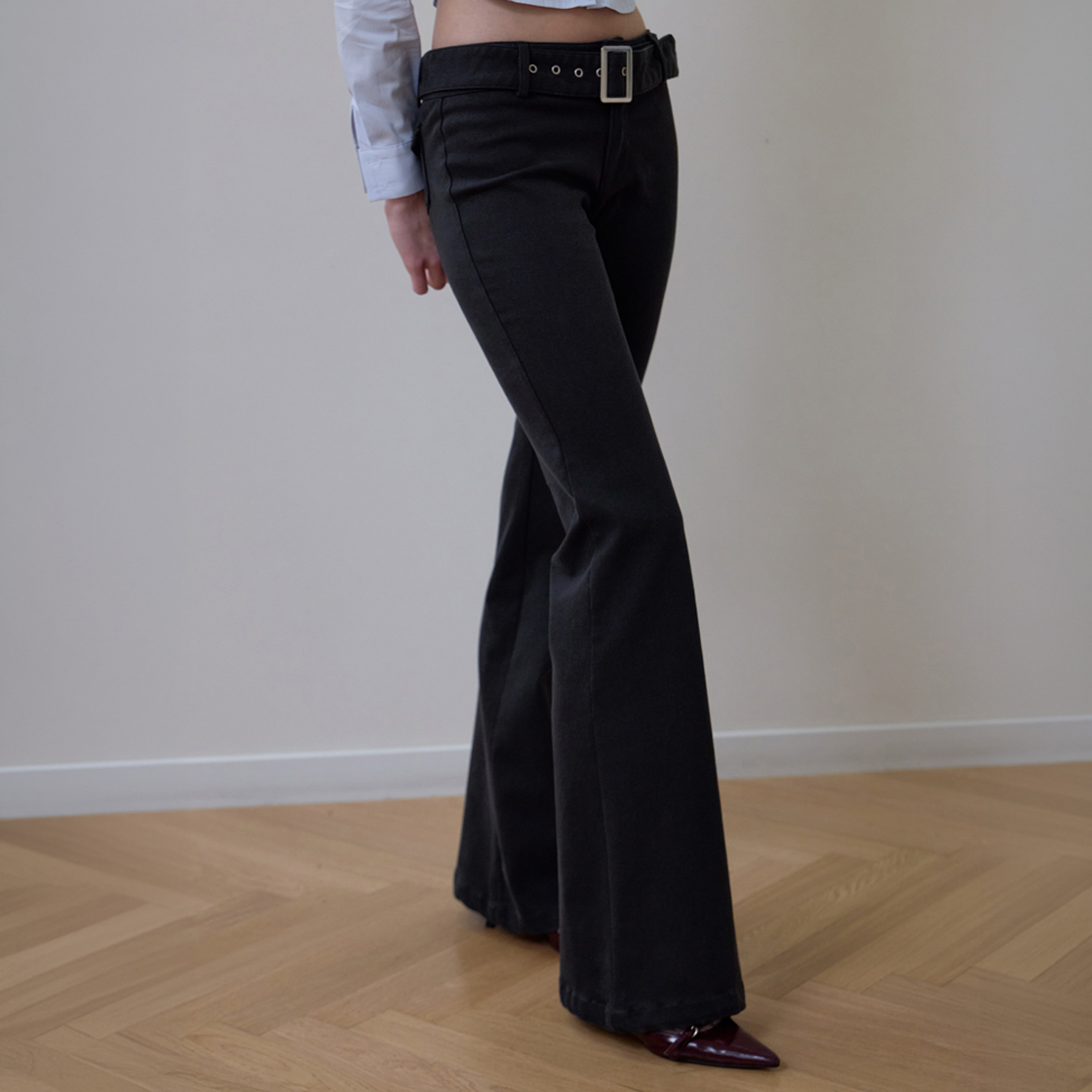 로제프란츠 벨티드 부츠컷 팬츠 [블랙](Rosefrantz Belted Boots Cut Pants [Black]) - 5