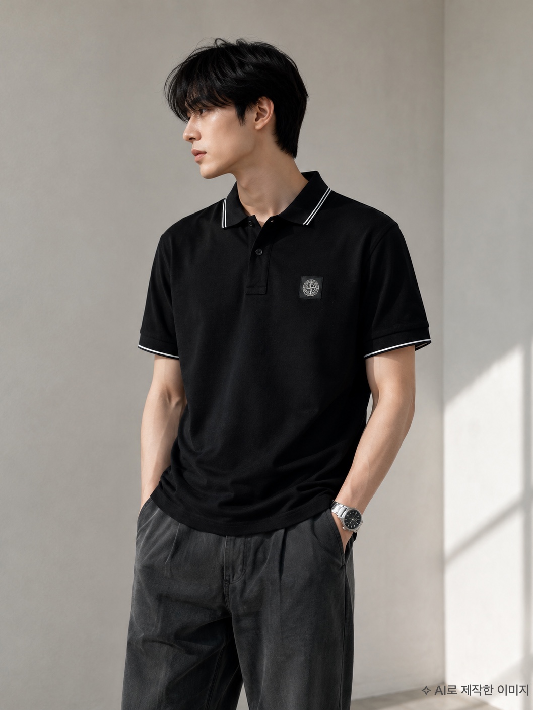 [25% 쿠폰] Stone Island 2200010 Organic Cotton Pique with Stretch Slim-Fit Short-Sleeve Polo with Compass Patch Black - 26SS, Stone Island 2200010 Organic Cotton Pique with Stretch Slim-Fit Short-Sleeve Polo with Compass Patch Black - 26SS 착용 스타일