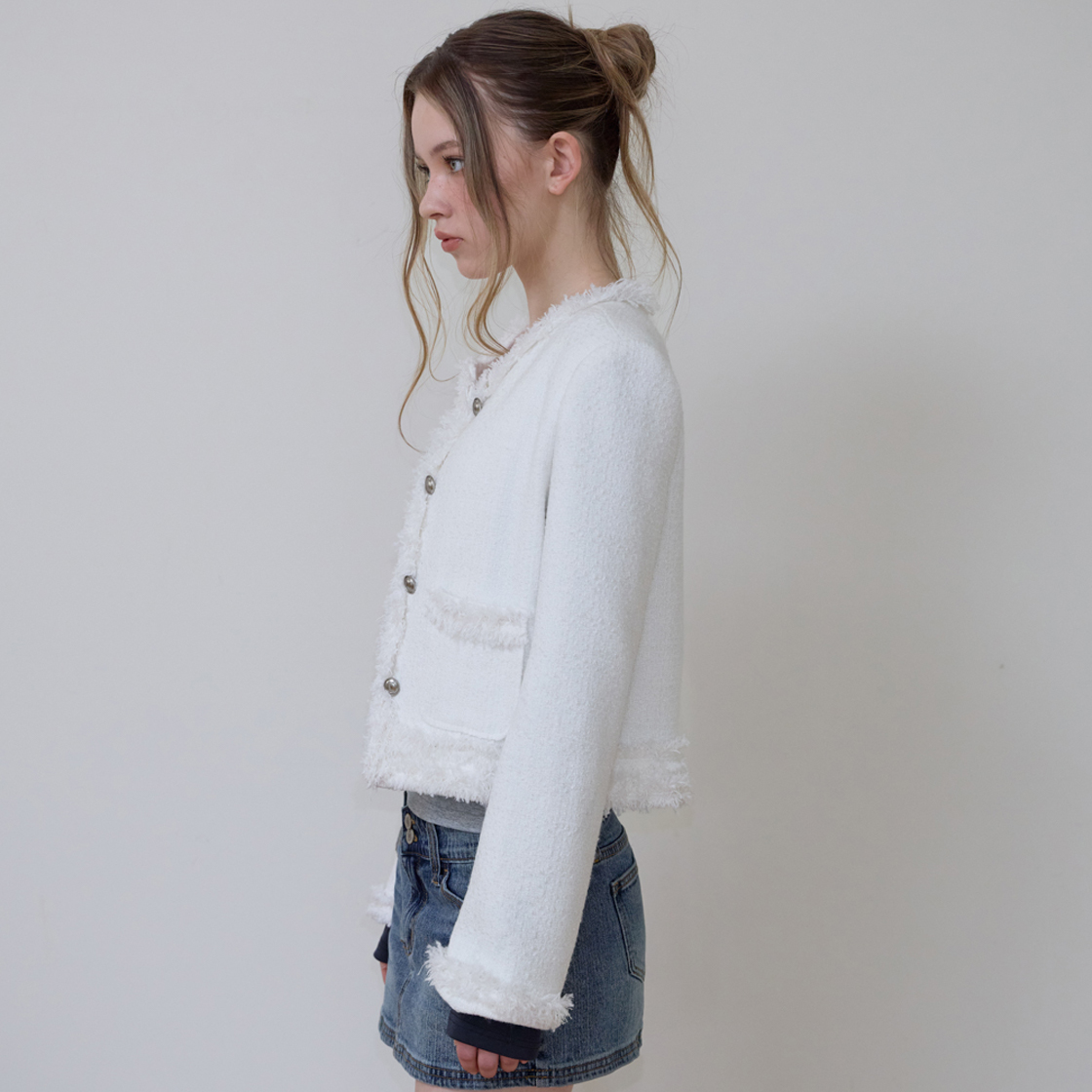 로제프란츠 소프트 프린지 트위드 자켓 [아이보리](Rosefrantz Soft Fringe Tweed Jacket [Ivory]) - 3