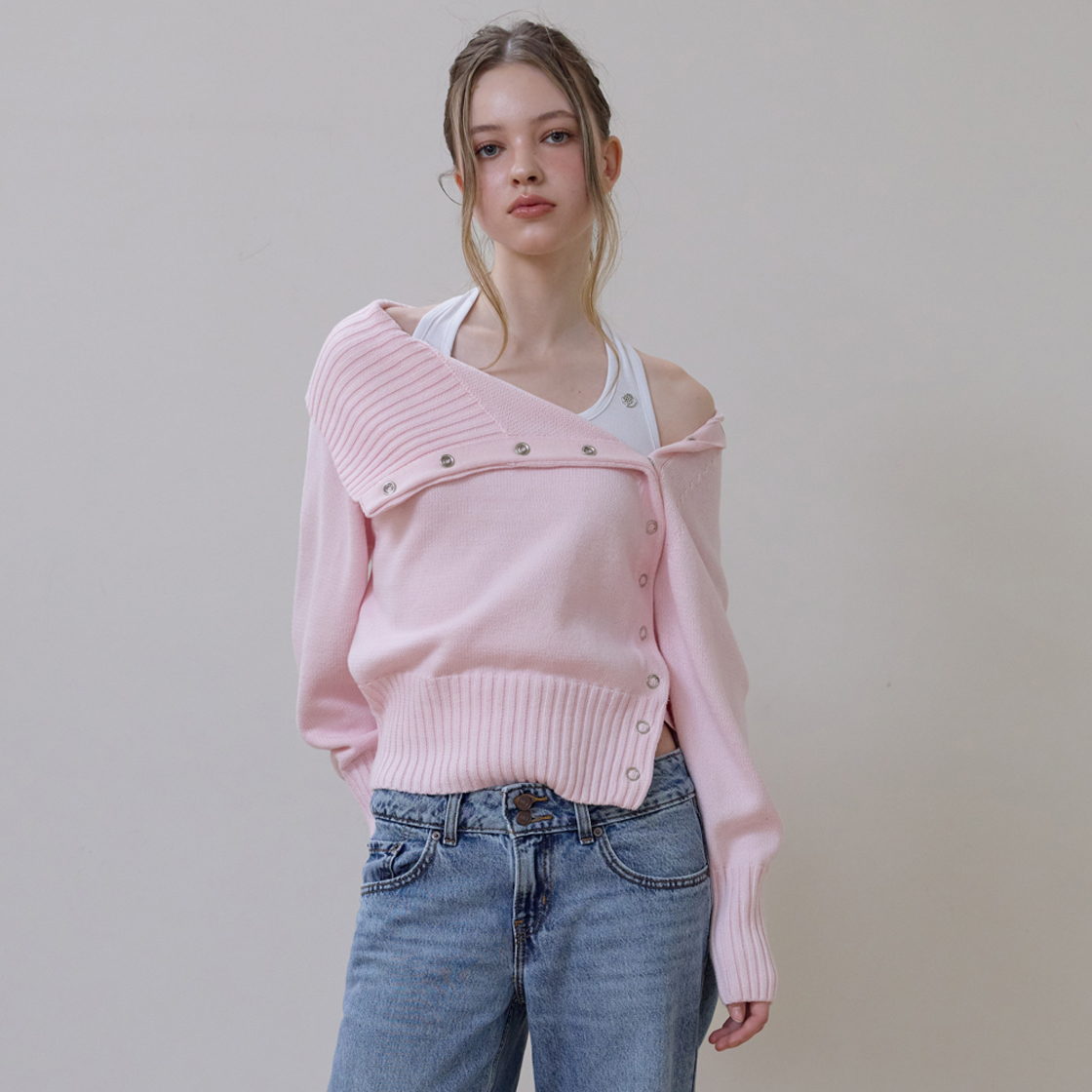 로제프란츠 폴드 오프숄더 니트 [핑크](Rosefrantz Fold Off Shoulder Knit [Pink]) - 4