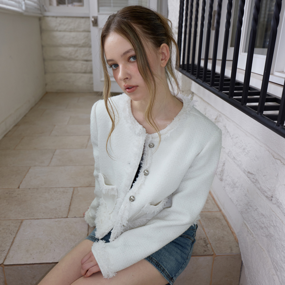 로제프란츠 소프트 프린지 트위드 자켓 [아이보리](Rosefrantz Soft Fringe Tweed Jacket [Ivory]) - 6