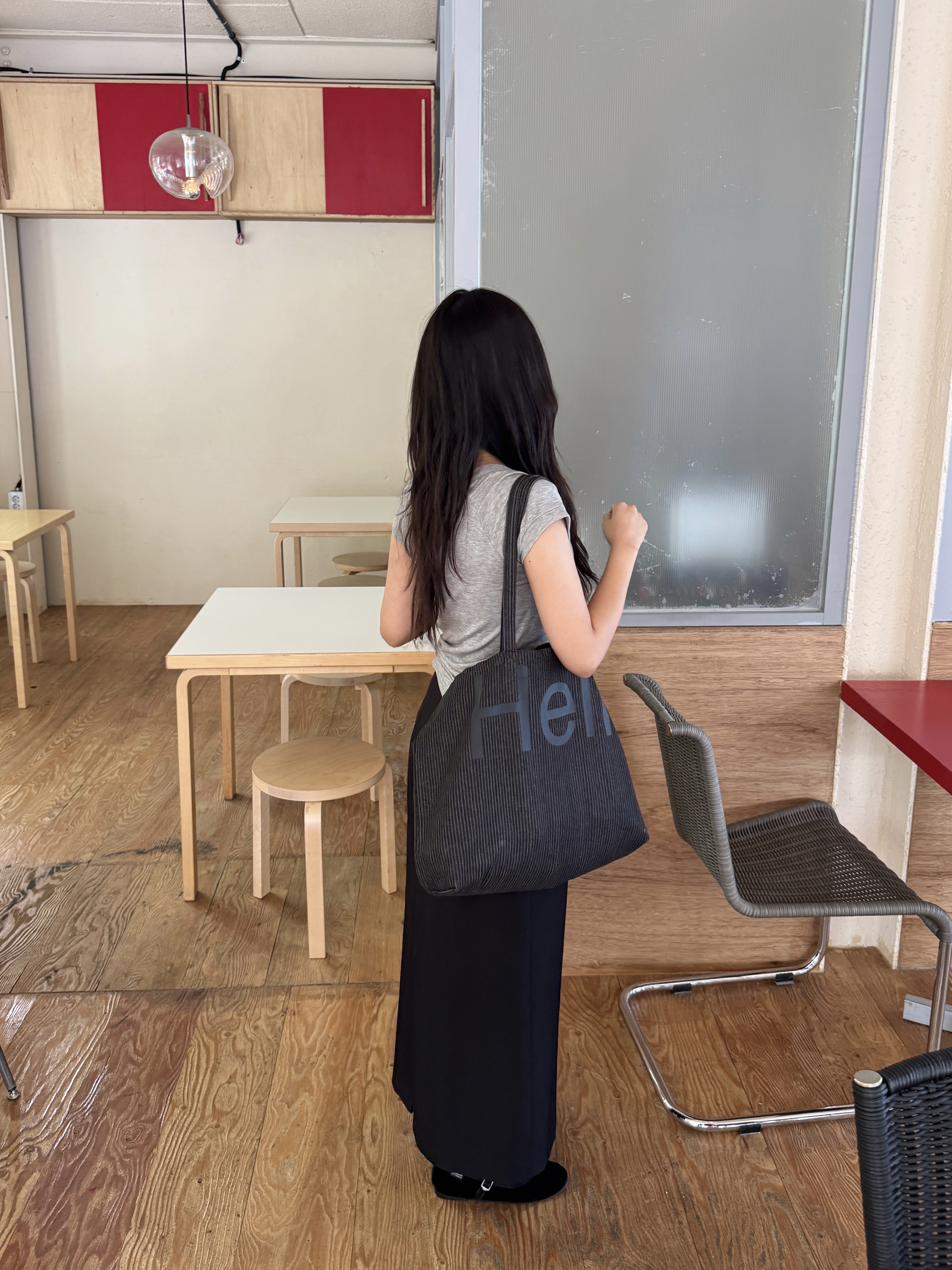 Hellodude Big Tote Bag Heavy Stripe Denim 착용 스타일 - 3