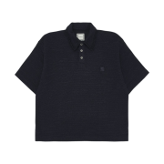 Wooyoungmi Tweed Polo T-Shirt Navy - 25FW
