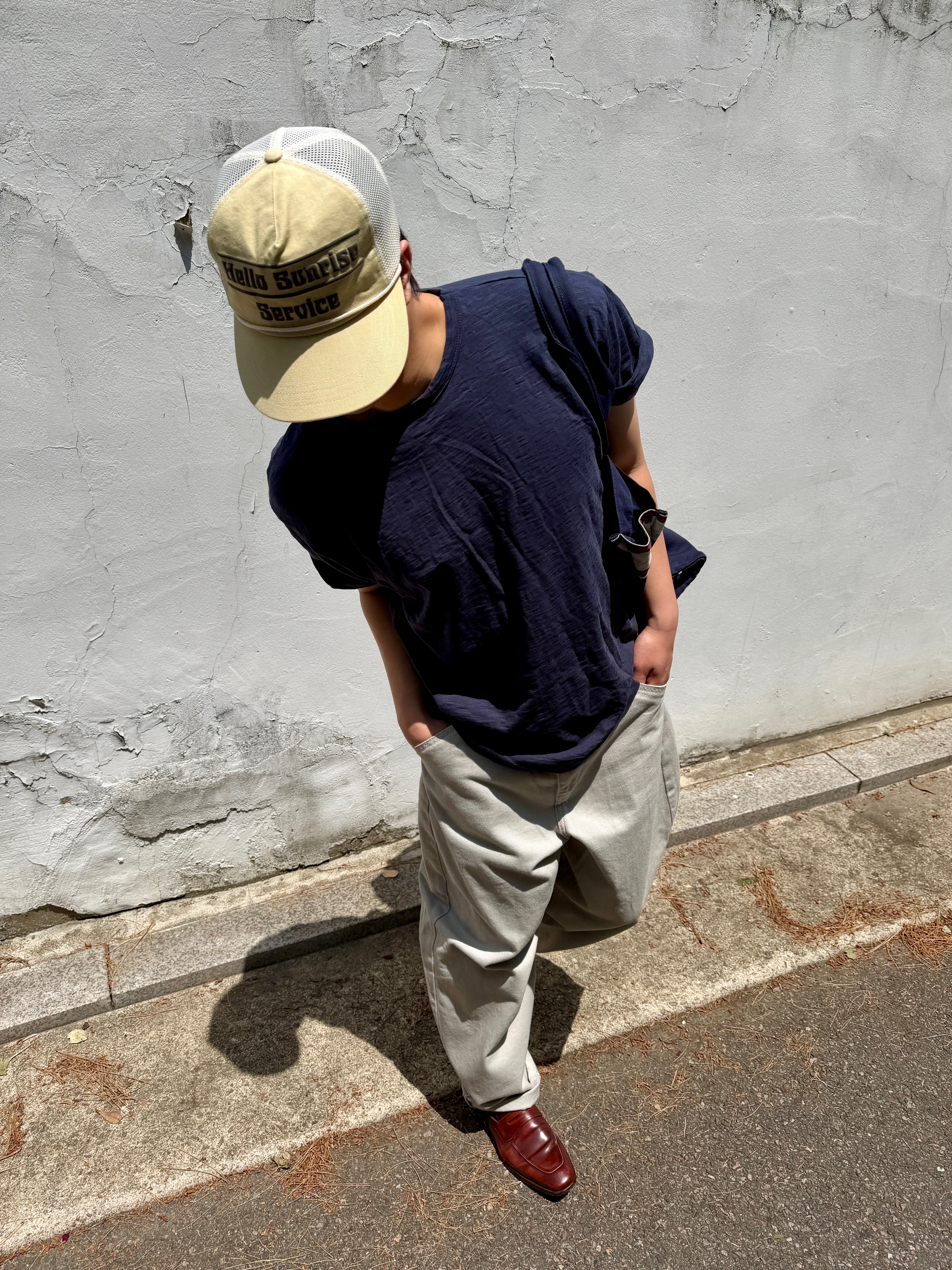 Hello Sunrise Service Logo 5P Mesh Cap Light Yellow 착용 스타일 - 2