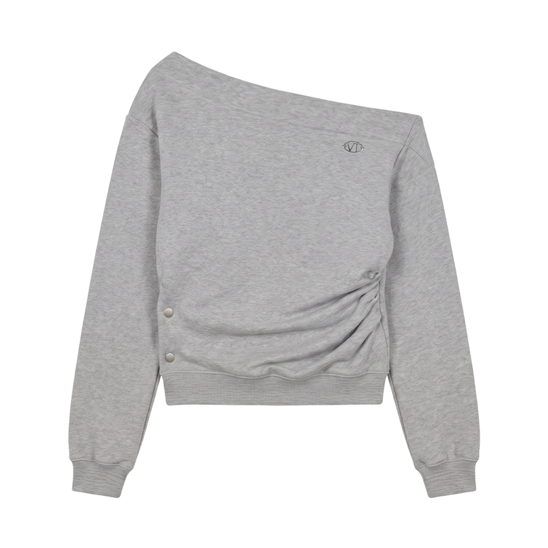 분트 원숄더 스냅 스웨트셔츠 그레이(VOONT One-Shoulder Snap Sweatshirt (GRAY)) - 1