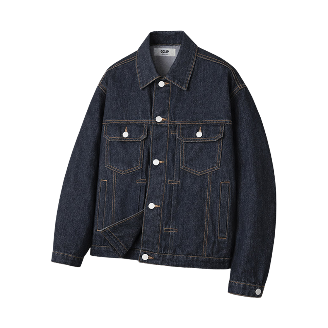 지크립 페이드 세미 크롭 데님 트러커 자켓 다크블루(GCLIP Faded Semi-Crop Denim Trucker Jacket Darkblue) - 1