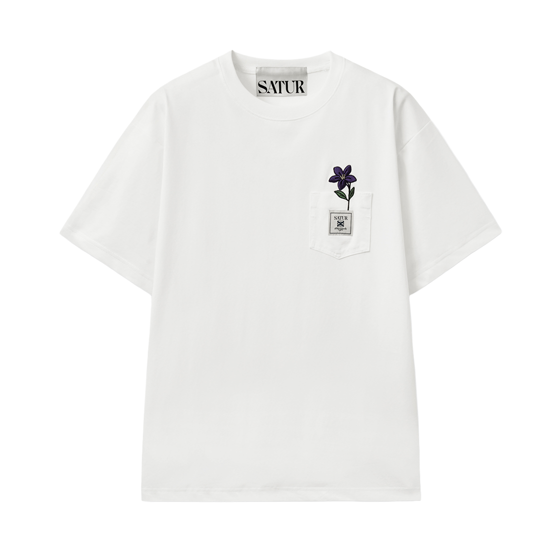 세터 플라워 포켓 반팔 티셔츠 화이트(SATUR Flower Pocket T-Shirt White)